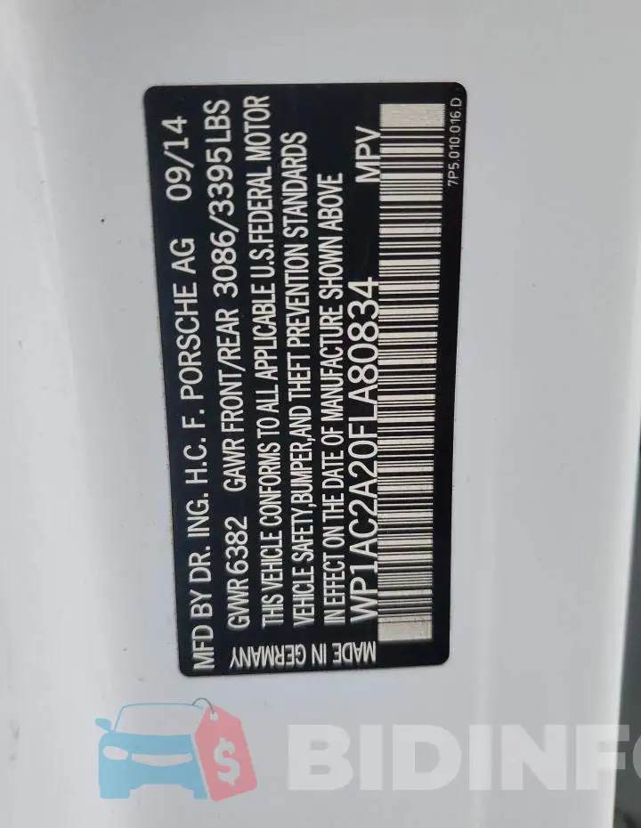 WP1AC2A20FLA80834 Photo# 14