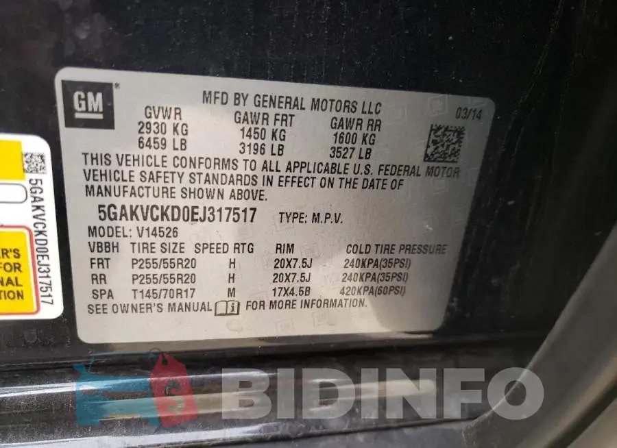 5GAKVCKD0EJ317517 Photo# 14
