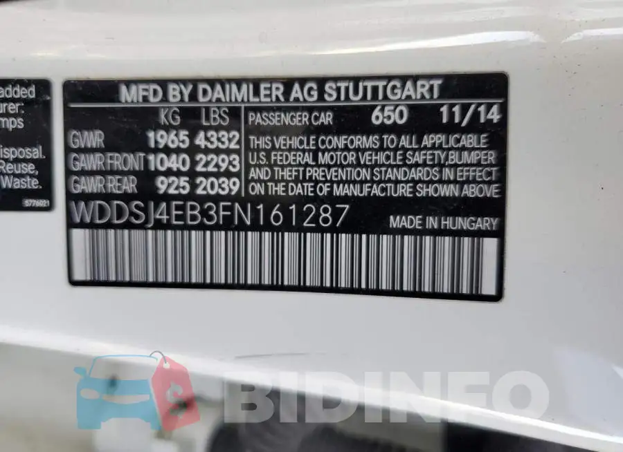WDDSJ4EB3FN161287 Photo# 12