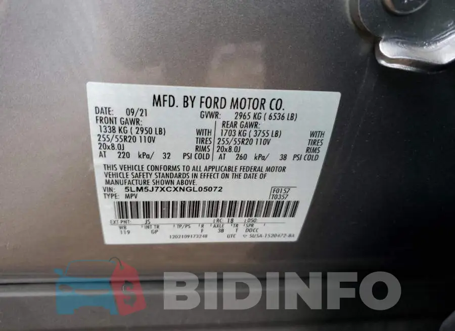 5LM5J7XCXNGL05072 Photo# 13