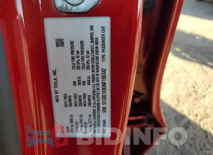 5YJ3E1EB3NF195342 Photo# 13