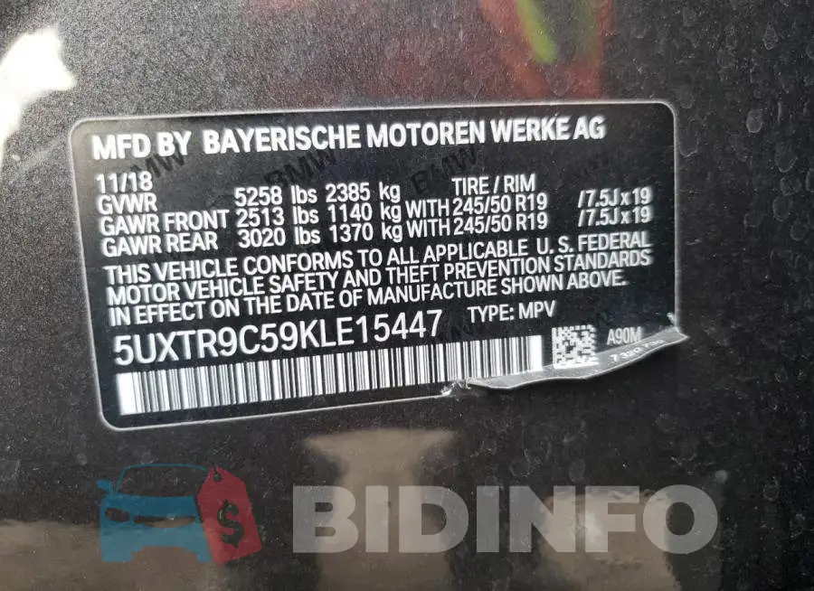 5UXTR9C59KLE15447 Photo# 13