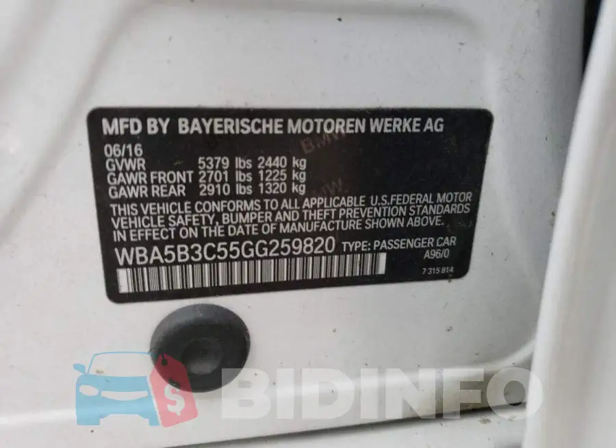 WBA5B3C55GG259820 Photo# 12