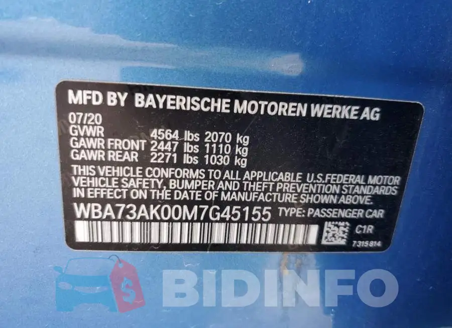 WBA73AK00M7G45155 Photo# 12