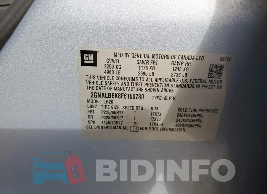 2GNALBEK8F6100730 Photo# 12