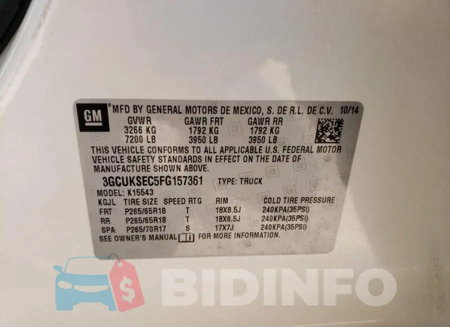 3GCUKSEC5FG157361 Photo# 12