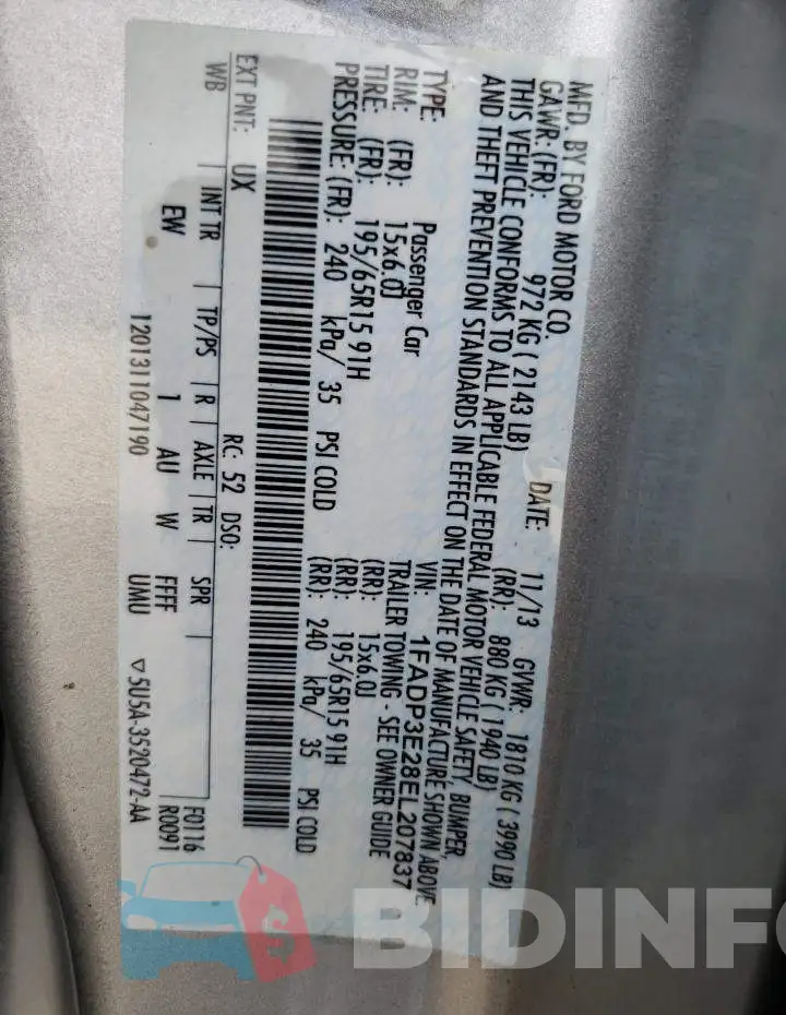 1FADP3E28EL207837 Photo# 12