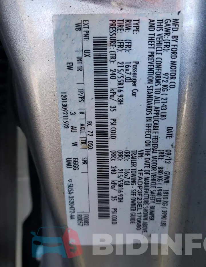 1FADP3F23EL170680 Photo# 12