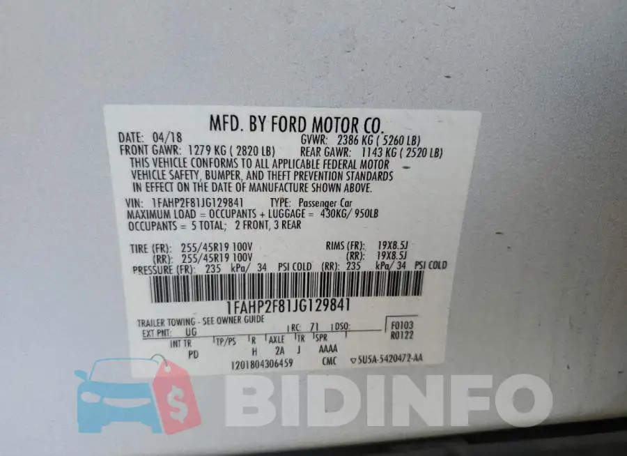 1FAHP2F81JG129841 Photo# 12