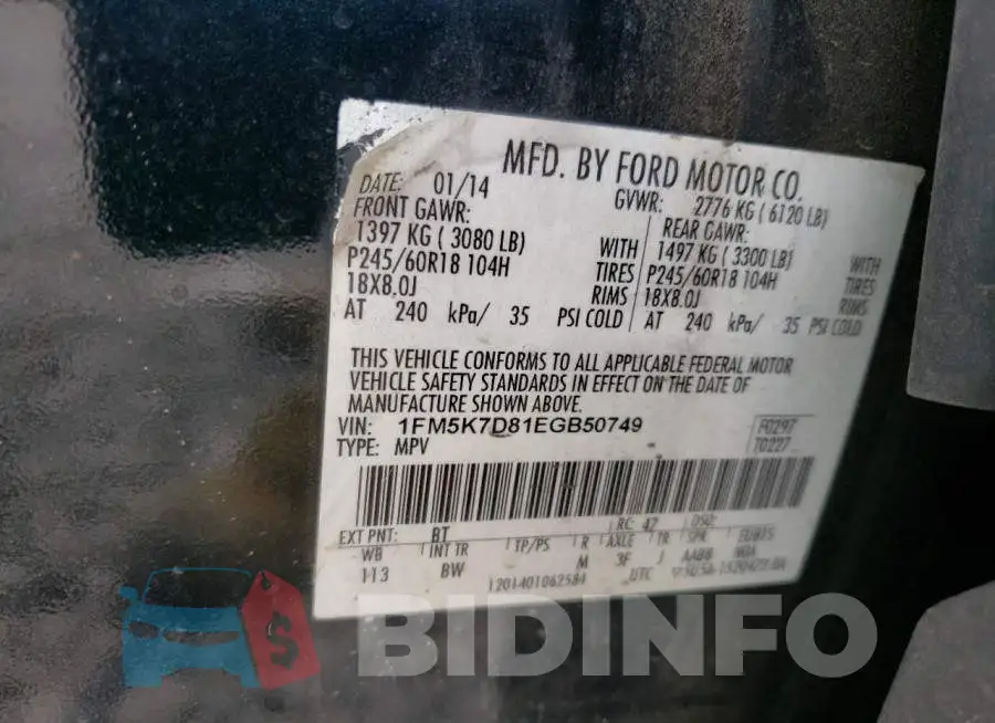1FM5K7D81EGB50749 Photo# 13