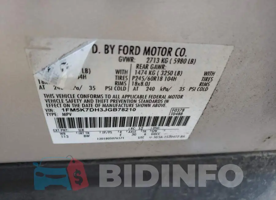 1FM5K7DH3JGB78210 Photo# 14