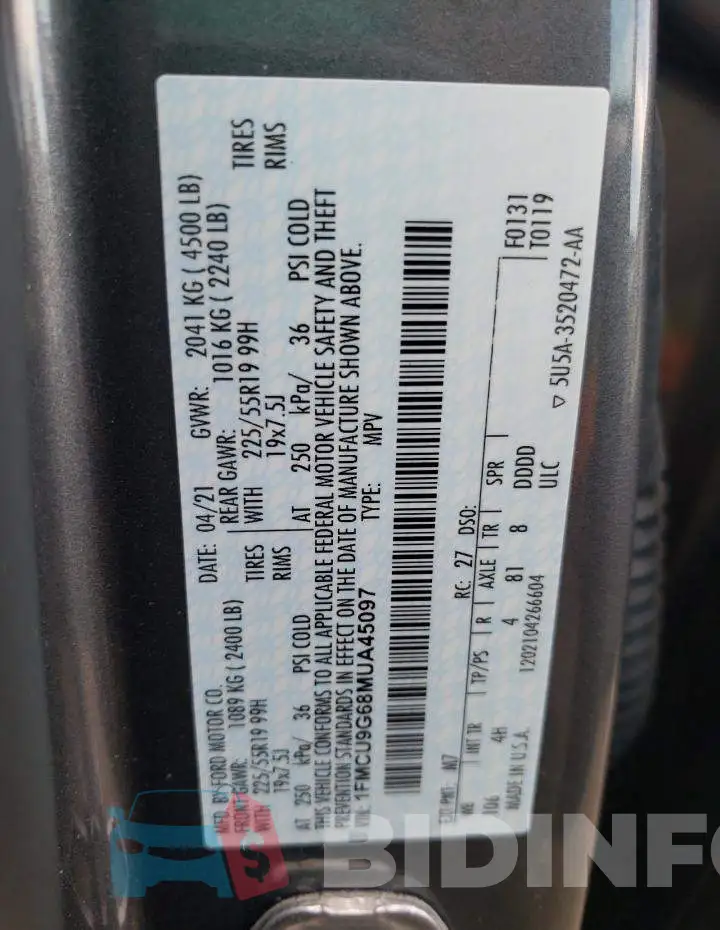 1FMCU9G68MUA45097 Photo# 12
