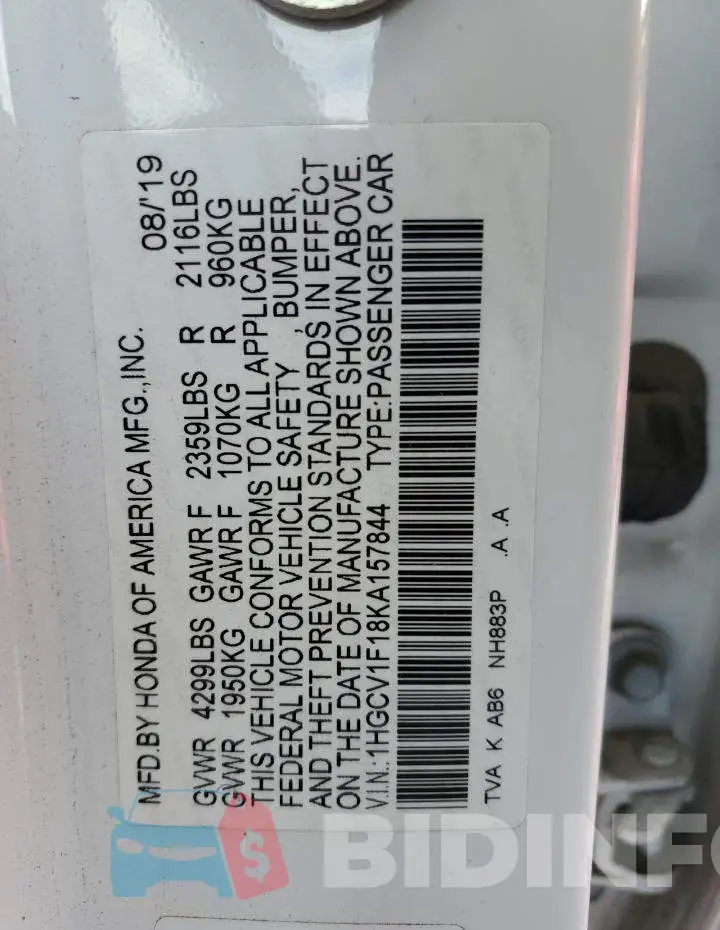 1HGCV1F18KA157844 Photo# 12