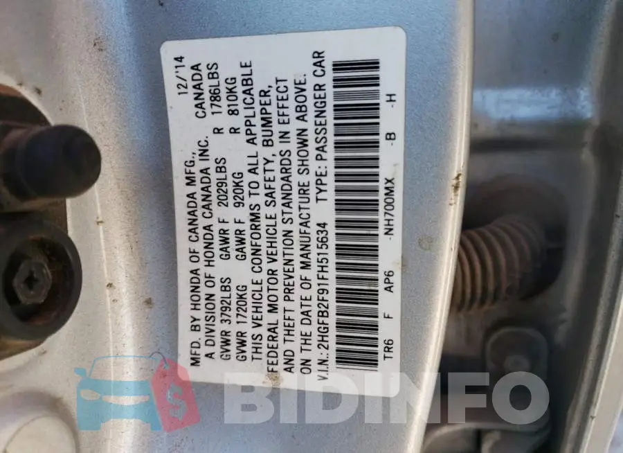 2HGFB2F91FH515634 Photo# 12