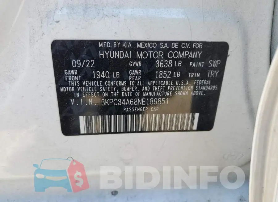 3KPC34A68NE189851 Photo# 12