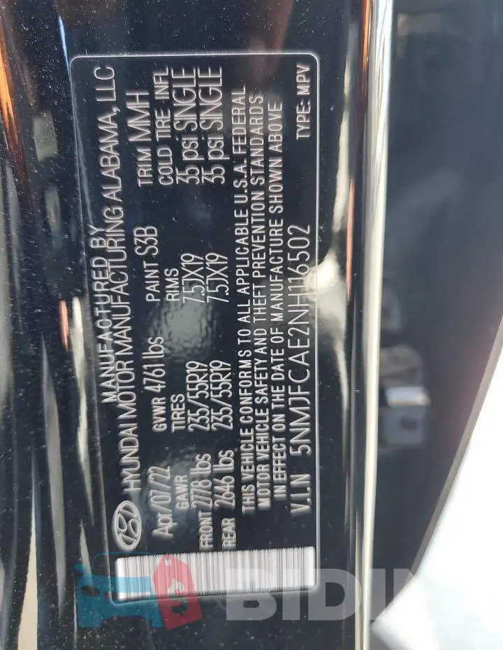 5NMJFCAE2NH116502 Photo# 13