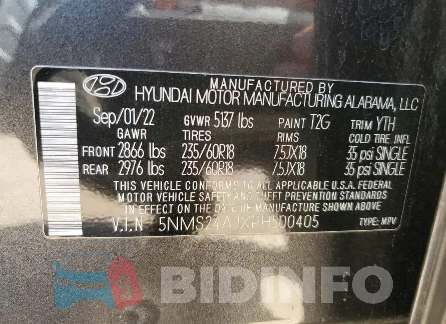 5NMS24AJXPH500405 Photo# 12