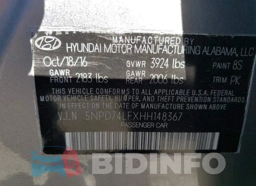 5NPD74LFXHH148367 Photo# 12