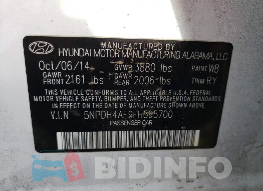 5NPDH4AE9FH595700 Photo# 12