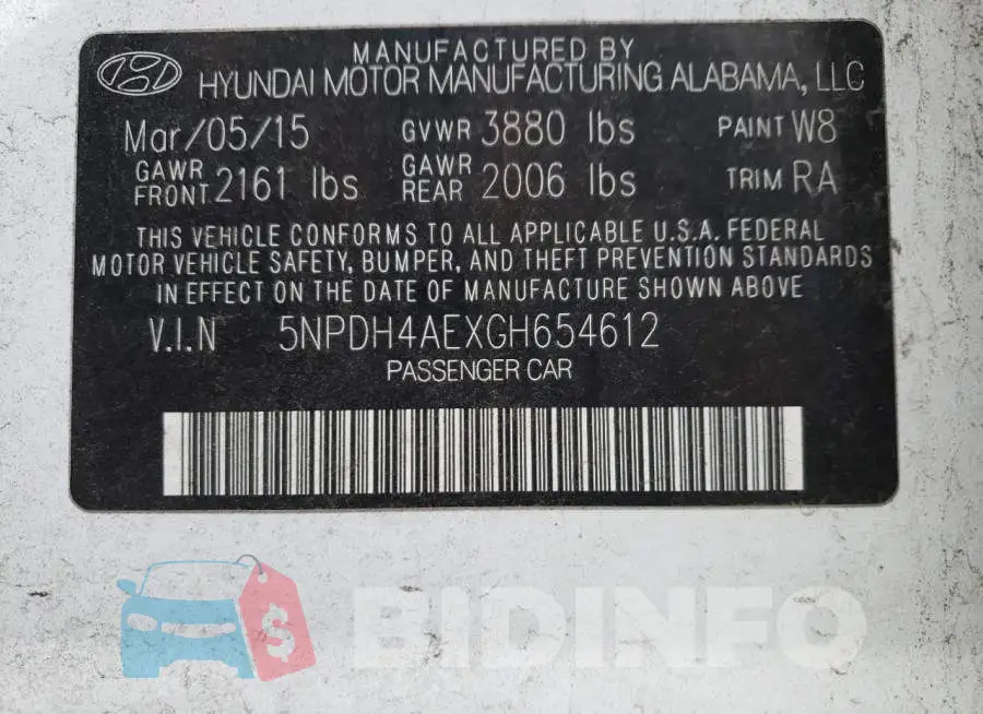 5NPDH4AEXGH654612 Photo# 12