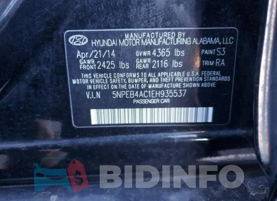 5NPEB4AC1EH935537 Photo# 12