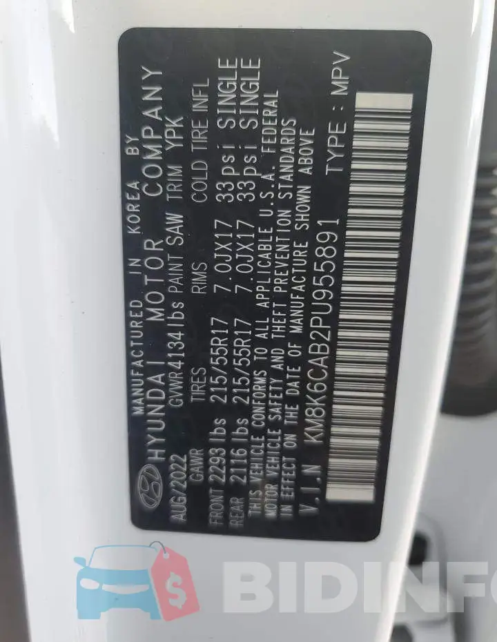KM8K6CAB2PU955891 Photo# 14