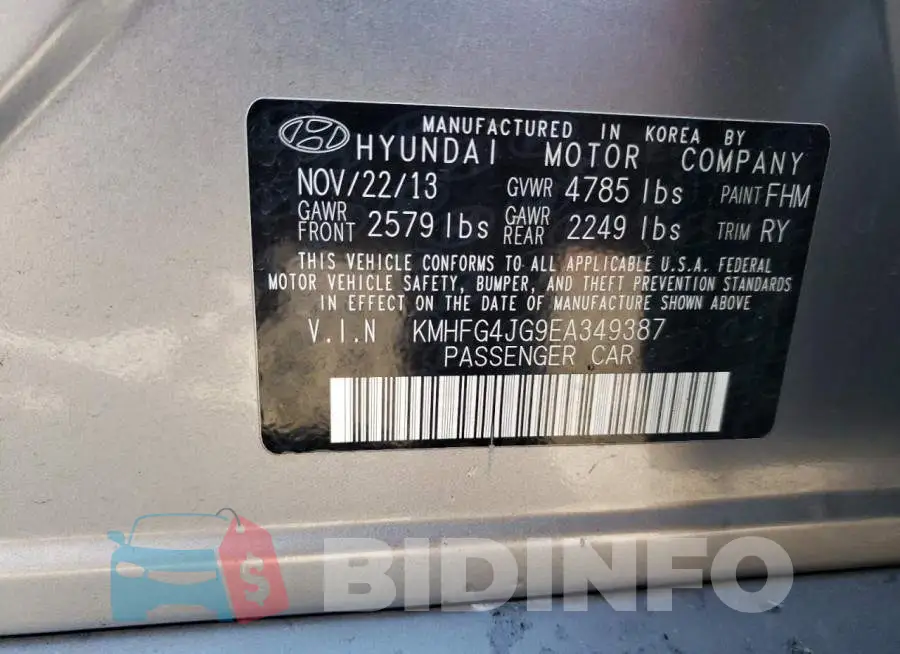 KMHFG4JG9EA349387 Photo# 13