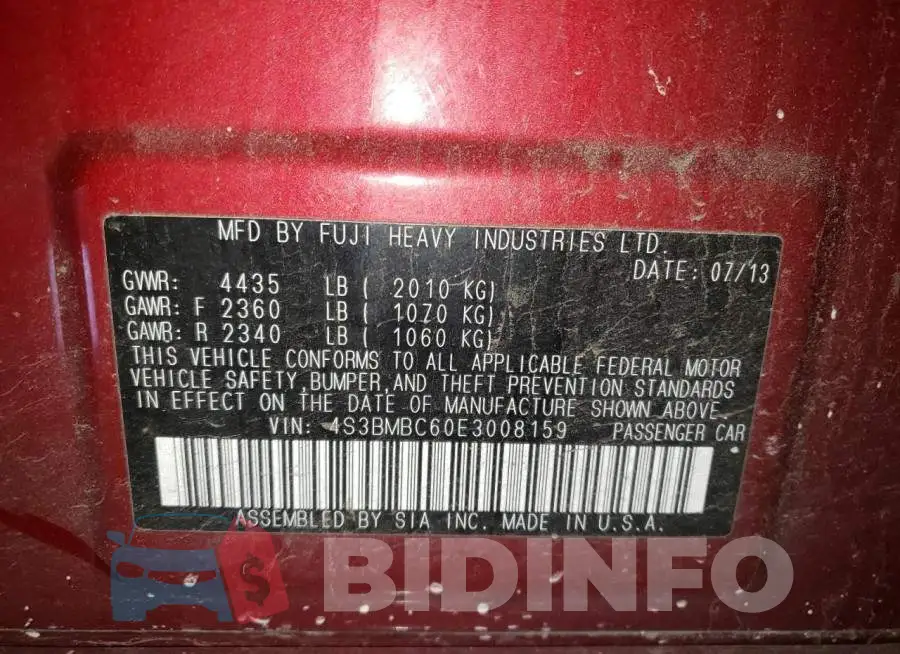 4S3BMBC60E3008159 Photo# 14