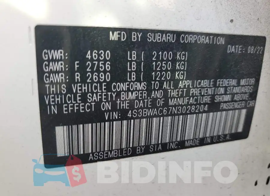 4S3BWAC67N3028204 Photo# 12