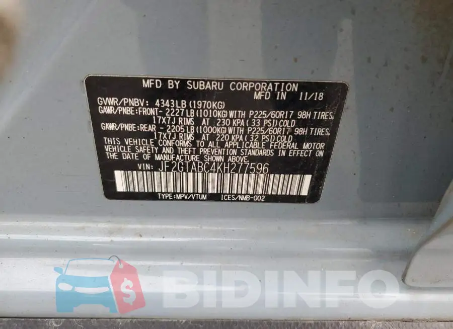 JF2GTABC4KH277596 Photo# 13
