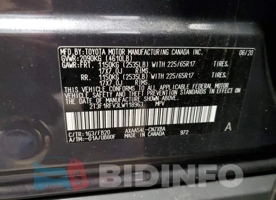 2T3F1RFV3LW118963 Photo# 13