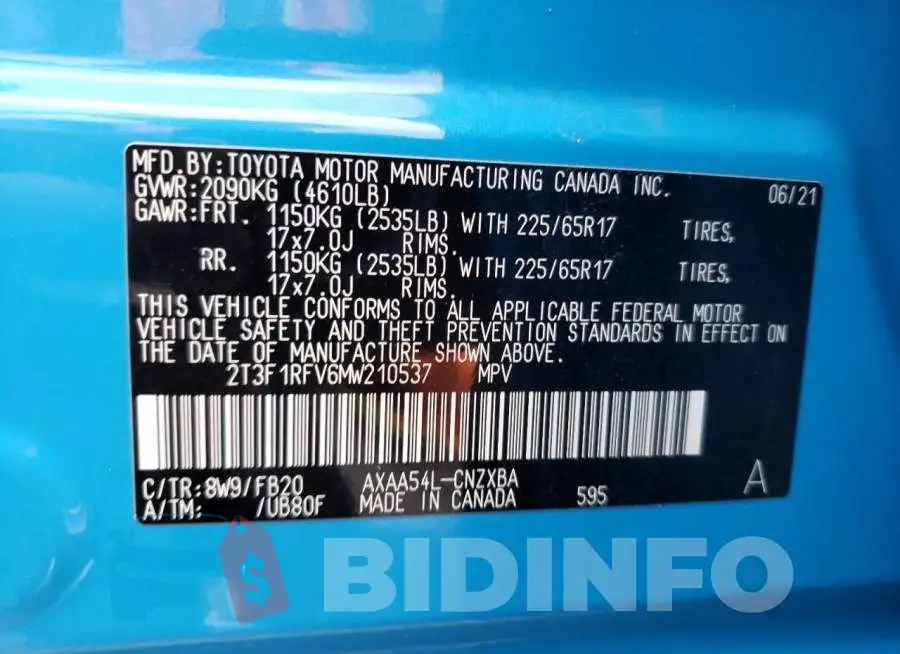 2T3F1RFV6MW210537 Photo# 12