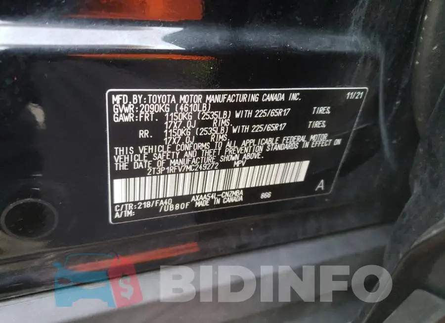 2T3P1RFV7MC249272 Photo# 13