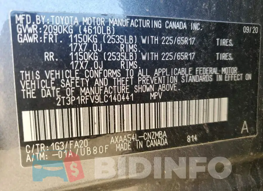 2T3P1RFV9LC140441 Photo# 13