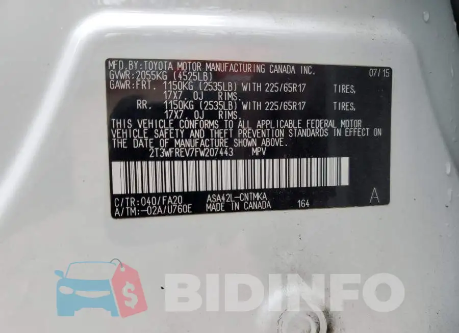 2T3WFREV7FW207443 Photo# 12