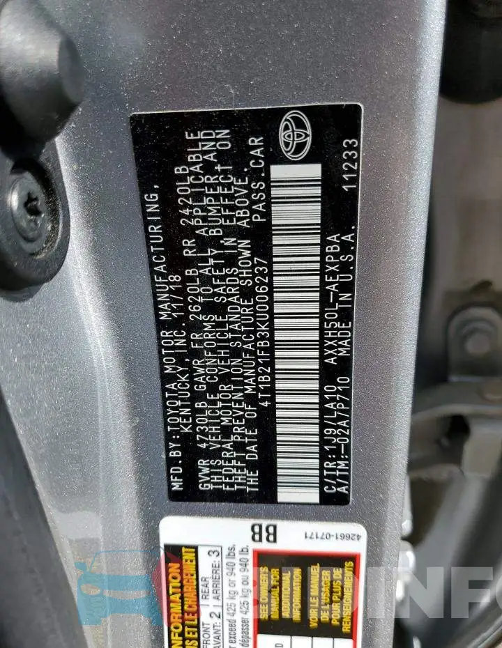 4T1B21FB3KU006237 Photo# 13