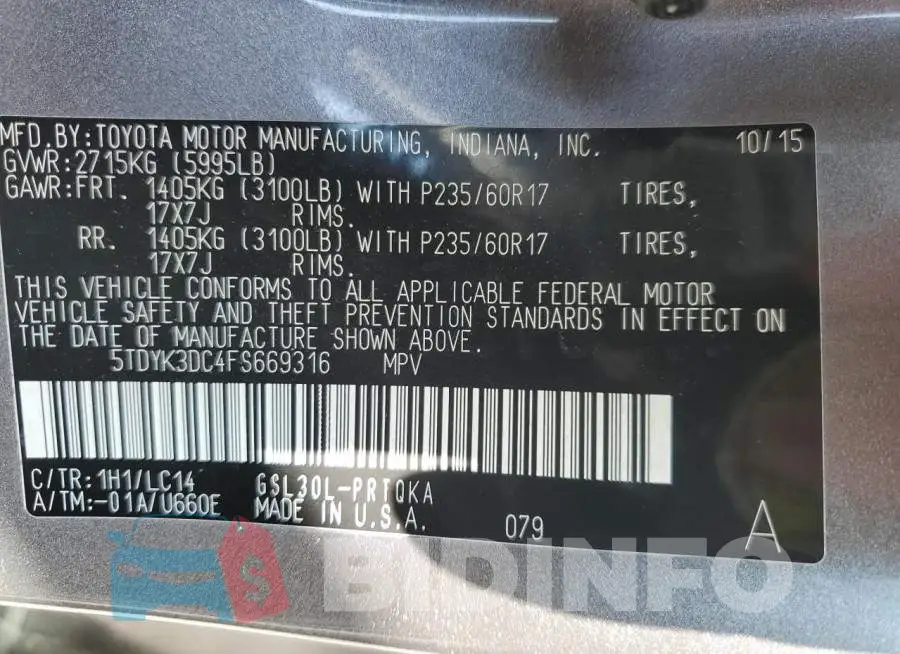 5TDYK3DC4FS669316 Photo# 13