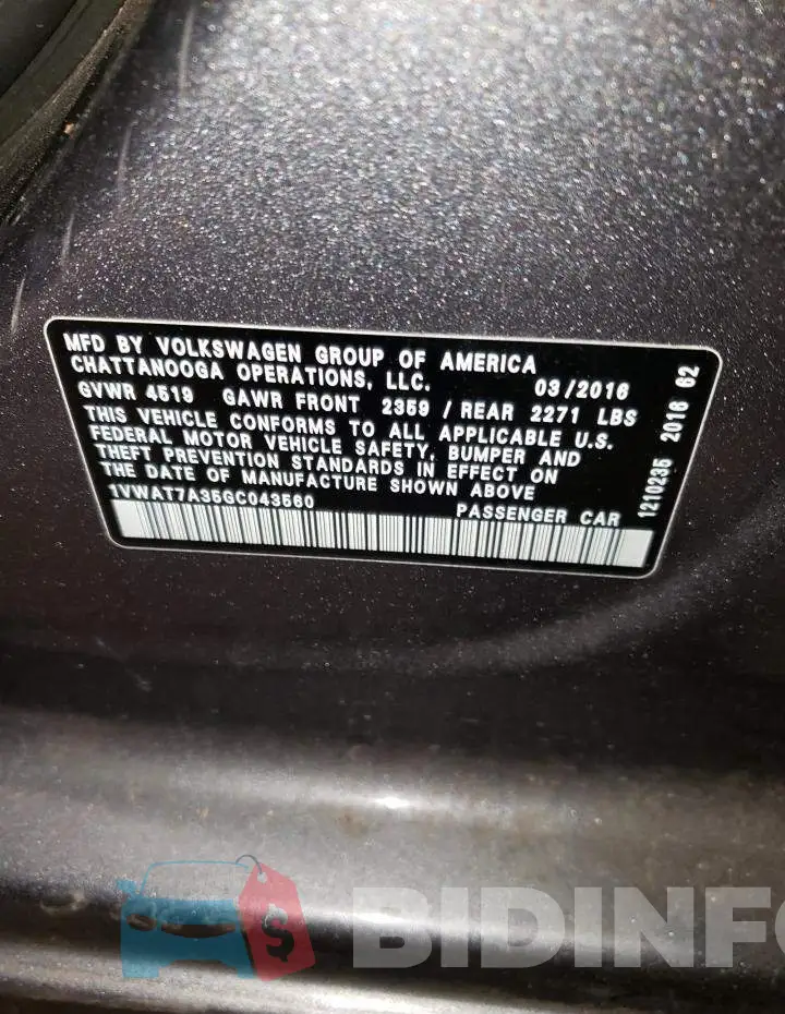 1VWAT7A35GC043560 Photo# 12