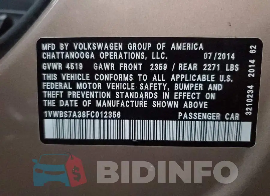 1VWBS7A38FC012356 Photo# 12