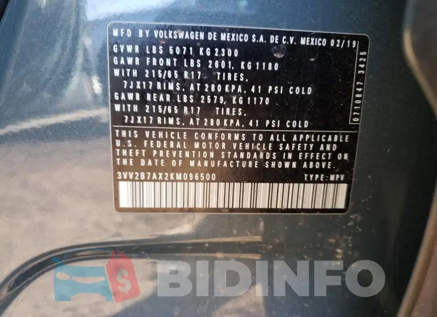 3VV2B7AX2KM096500 Photo# 13