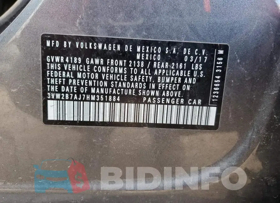 3VW2B7AJ7HM351884 Photo# 12