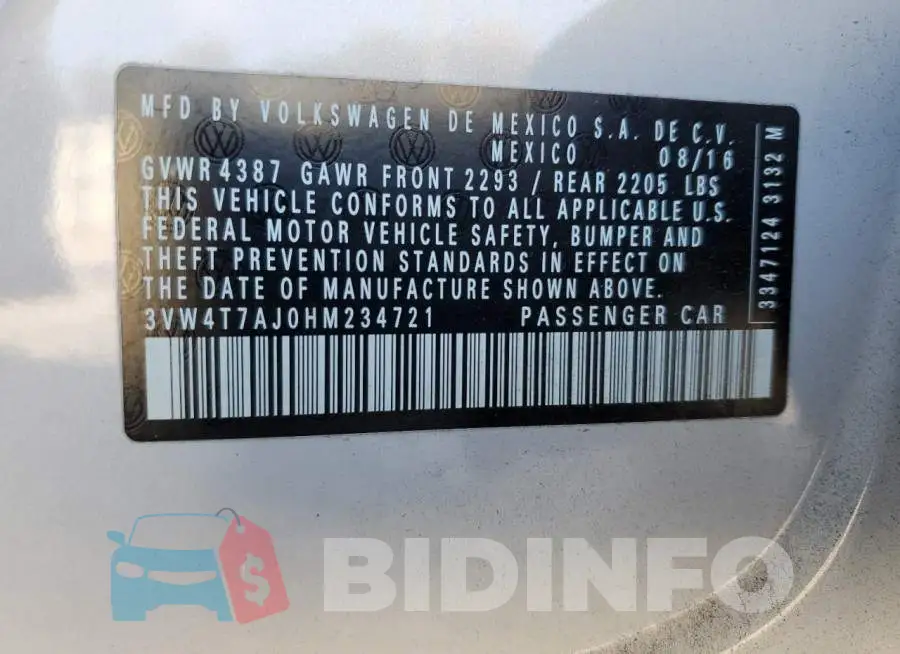 3VW4T7AJ0HM234721 Photo# 12