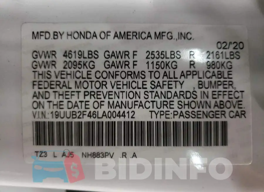 19UUB2F46LA004412 Photo# 12