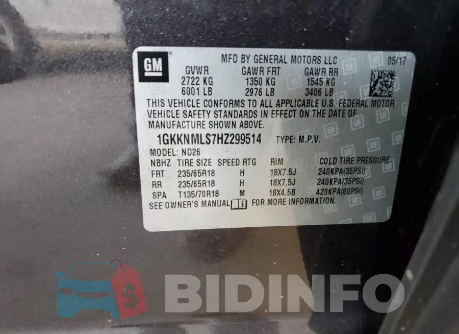 1GKKNMLS7HZ299514 Photo# 14