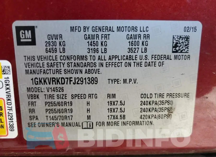 1GKKVRKD7FJ291389 Photo# 13