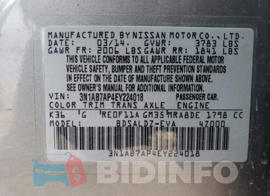 3N1AB7AP4EY224018 Photo# 13