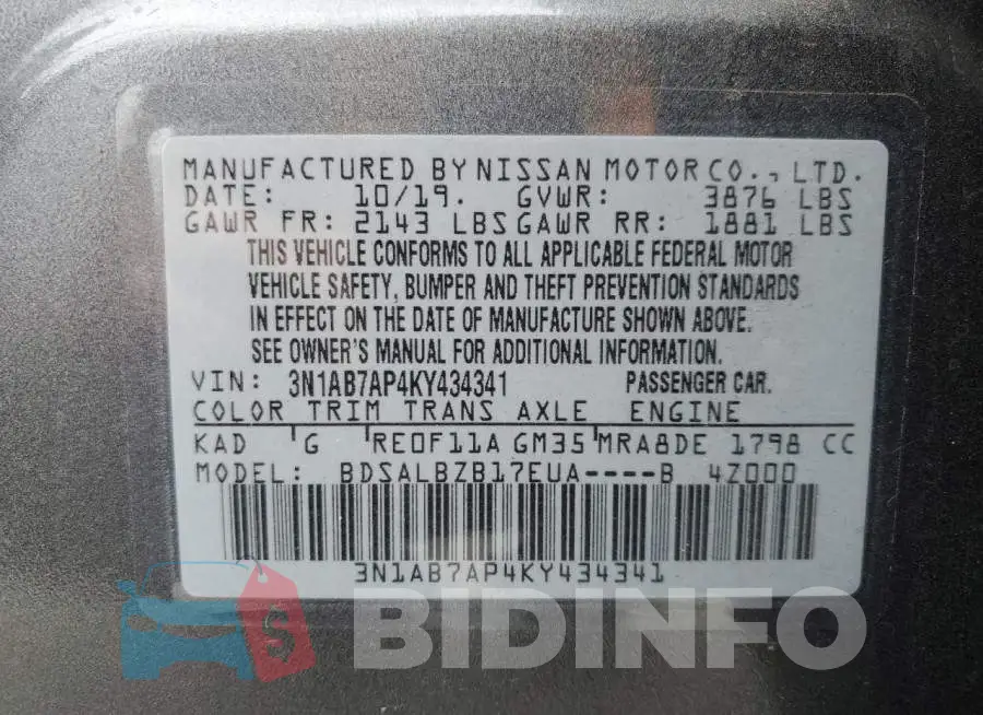 3N1AB7AP4KY434341 Photo# 12