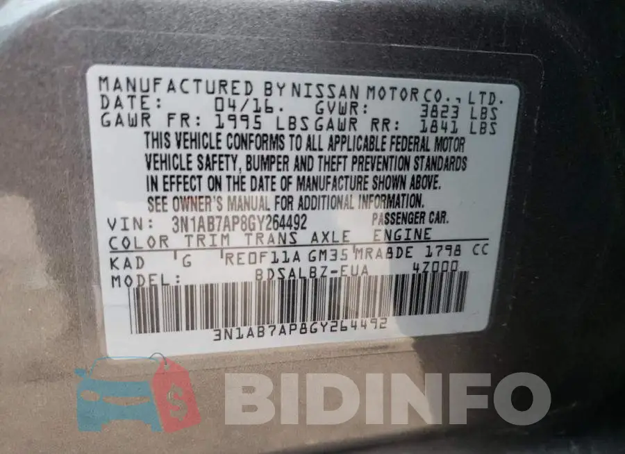 3N1AB7AP8GY264492 Photo# 12