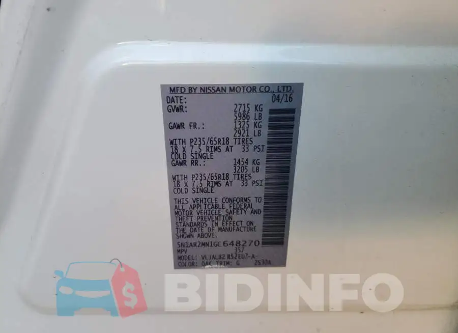 5N1AR2MN1GC648270 Photo# 13