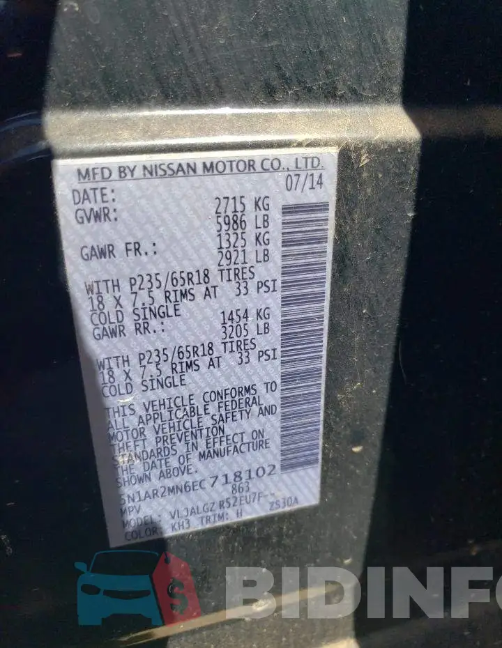 5N1AR2MN6EC718102 Photo# 13